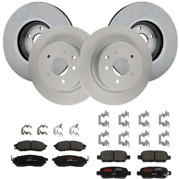 KIT-100725-AE431 Front and Rear Brake Disc and Pad Kit, Natural Finish, Plain Surface, 5 Lugs, Front-320.04 mm/Rear-307.59 mm, Ceramic