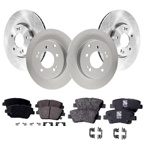 Front and Rear Brake Disc and Pad Kit, Natural Finish, Plain Surface, 5 Lugs, Front-299.97 mm/Rear-282.96 mm, Front-Ceramic/Rear-Organic