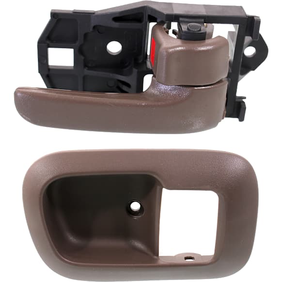 2-Piece Kit Front, Passenger Side Interior Door Handle Kit, Brown, With door lock button, 4-Door, Mini Passenger Van, Includes (1) Door Handle Trim and (1) Interior Door Handle