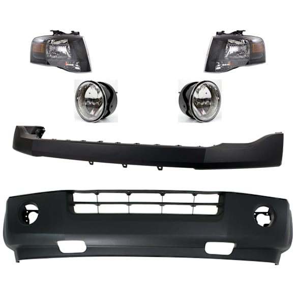 6-Piece Kit Front, Upper and Lower Upper - Primed, Lower - Textured Bumper Cover, Includes (2) Bumper Cover, (2) Fog Light, and (2) Headlight