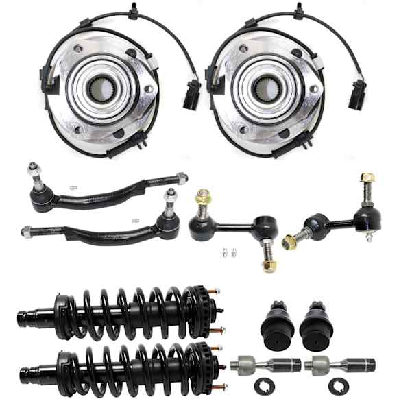 12-Piece Kit Front, Driver and Passenger Side Suspension Includes Ball Joints, Loaded Struts, Sway Bar Links, Tie Rod Ends, and Wheel Hubs, Includes 16mm Tie Rod Thread