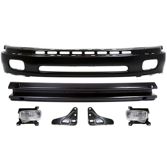 2000 Toyota Tundra - 6-Piece Kit, Front, Lower Bumper, For Models with Steel Bumper, Painted Black, Includes (1) Bumper, (2) Bumper Bracket, (1) Bumper Reinforcement, and (2) Fog Light