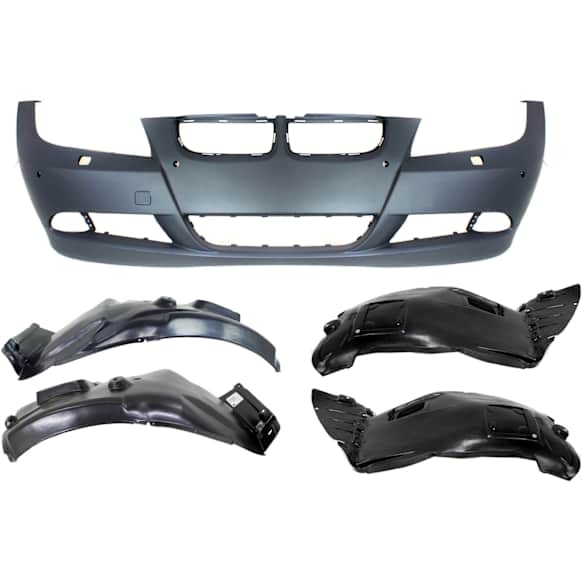 2006 BMW 325i - 5-Piece Kit Front Primed Bumper Cover, For Models Without M Package, Includes (1) Bumper Cover and (4) Fender Liner