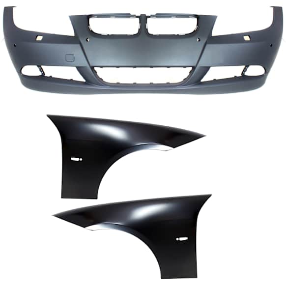 3-Piece Kit, Front Primed Bumper Cover, Includes (1) Bumper Cover and (2) Fender
