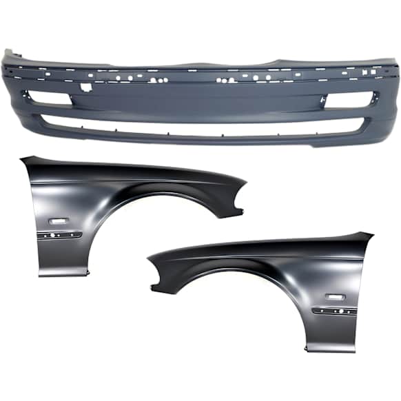 1999 BMW 328i - 3-Piece Kit Front Primed Bumper Cover, Sedan, Includes (1) Bumper Cover and (2) Fender