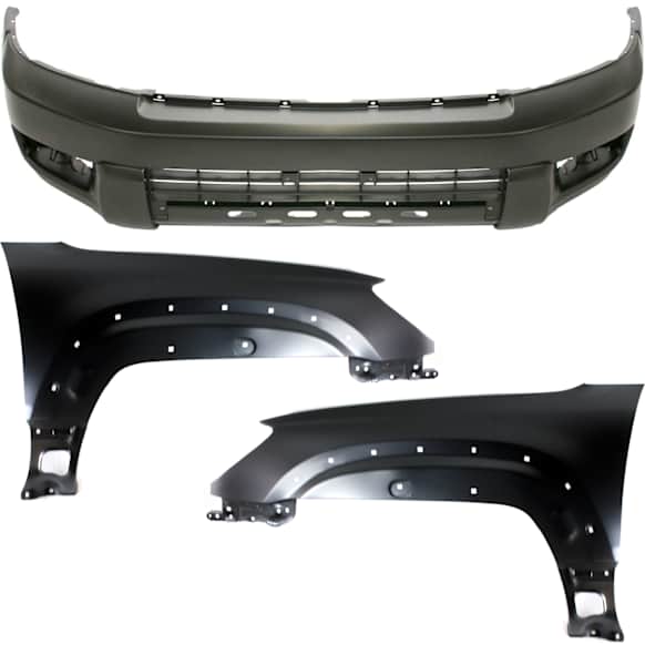 3-Piece Kit, Front Primed Bumper Cover, Includes (1) Bumper Cover and (2) Fender
