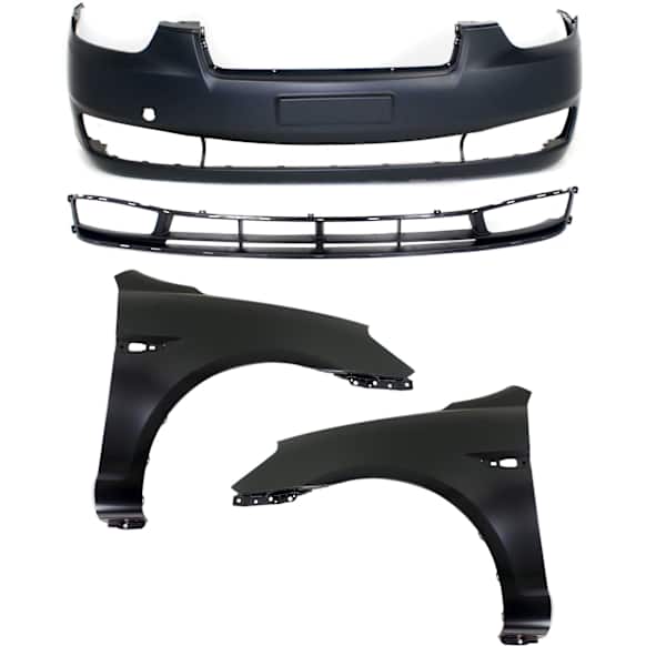 4-Piece Kit, Front Primed Bumper Cover, Includes (1) Bumper Cover, (1) Bumper Grille, and (2) Fender