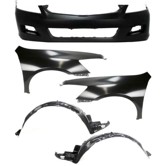 2006 Honda Accord - 5-Piece Kit Front Primed Bumper Cover, Sedan, Includes (1) Bumper Cover, (2) Fender, and (2) Fender Liner