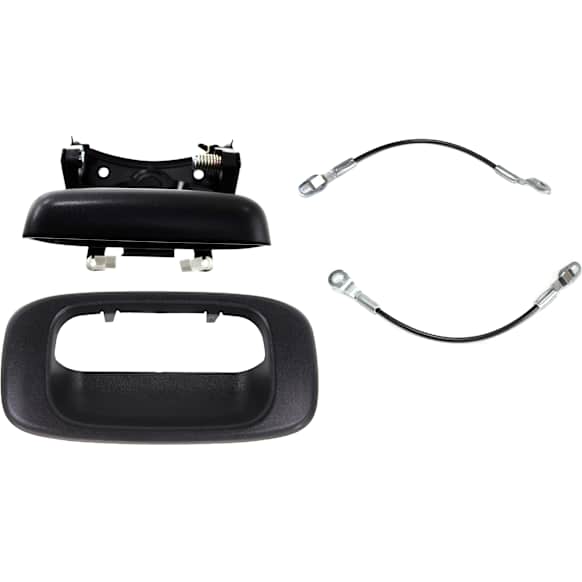 2005 Chevrolet Silverado 1500 HD - 4-Piece Kit Tailgate Handle and Bezel, Textured Black, Plastic, Without Camera Hole, Without Key Hole, Includes (2) Tailgate Cable and (2) Tailgate Handle
