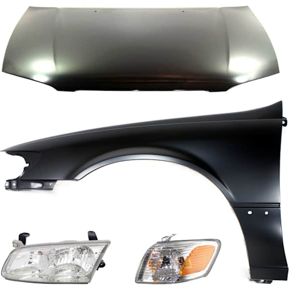 2001 Toyota Camry - 4-Piece Kit Factory Style Hood, USA Built Vehicle, Steel, Primed, Includes (1) Corner Light, (1) Fender, (1) Headlight, and (1) Hood