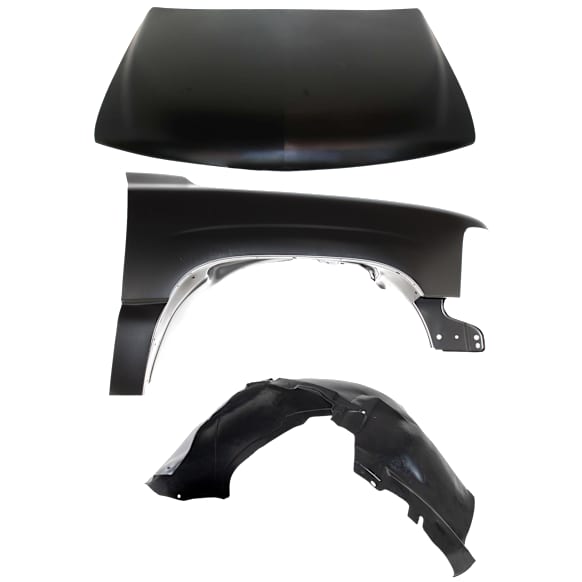 2002 Chevrolet Silverado 1500 Base - 3-Piece Kit Factory Style Hood, Steel, Primed,  Includes (1) Fender, (1) Fender Liner, and (1) Hood