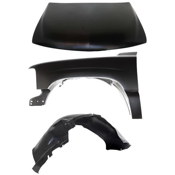 1999 Chevrolet Silverado 1500 Base - 3-Piece Kit Factory Style Steel Hood, Primed, Includes (1) Fender, (1) Fender Liner, and (1) Hood