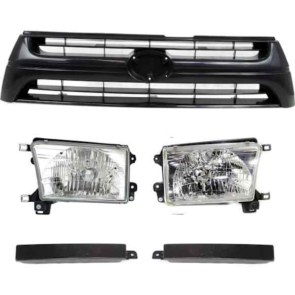 5-Piece Kit Driver and Passenger Side Grille and Grille Extension Textured Black, Includes (2) Headlight and (3) Grille Assembly