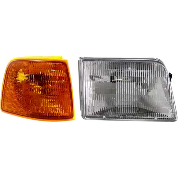 1995 Ford Ranger - 2-Piece Kit Passenger Side Halogen Headlight, With bulb(s), OE Replacement, Includes (1) Corner Light and (1) Headlight