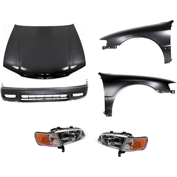 6-Piece Kit Factory Style Hood, Steel, Primed, Includes (1) Bumper Cover, (2) Fender, (2) Headlight, and (1) Hood