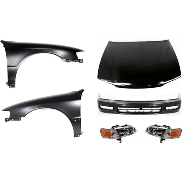 1997 Honda Accord - 6-Piece Kit Factory Style Hood, Steel, Primed,  Includes (1) Bumper Cover, (2) Fender, (2) Headlight, and (1) Hood
