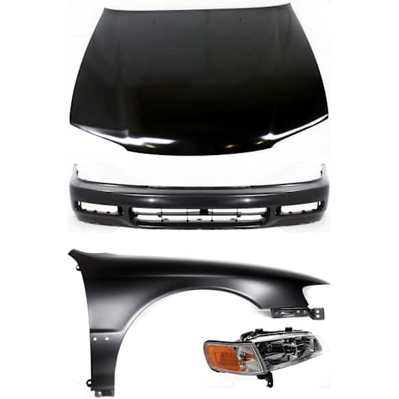 1996 Honda Accord - 4-Piece Kit Factory Style Steel Hood, Primed, Includes (1) Bumper Cover, (1) Fender, (1) Headlight, and (1) Hood