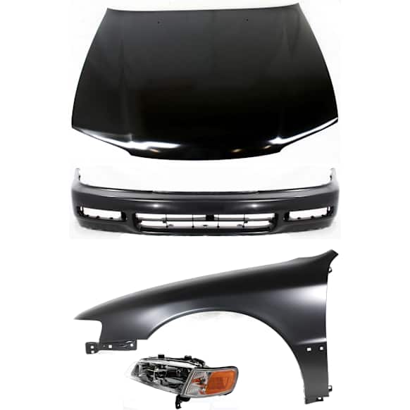 1996-1997 Honda Accord - 4-Piece Kit Factory Style Hood, Steel, Primed, Includes (1) Bumper Cover, (1) Fender, (1) Headlight, and (1) Hood