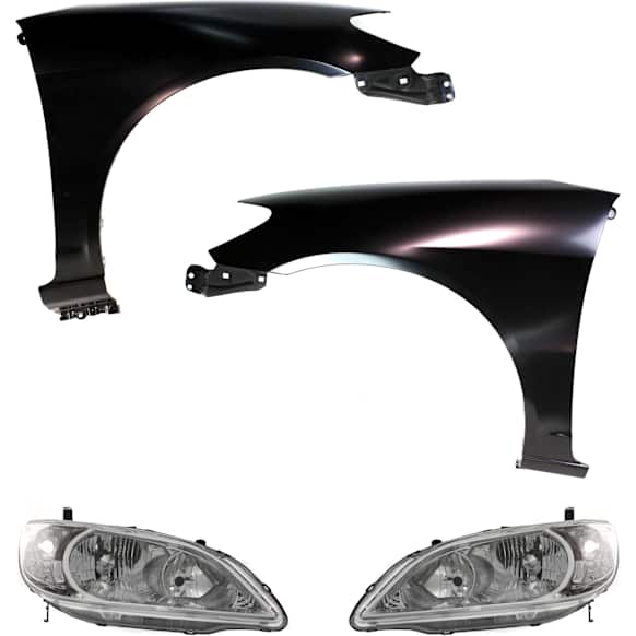 4-Piece Kit Driver and Passenger Side Halogen Headlight, Without bulb(s), OE Replacement, Includes (2) Headlight and (2) Fender