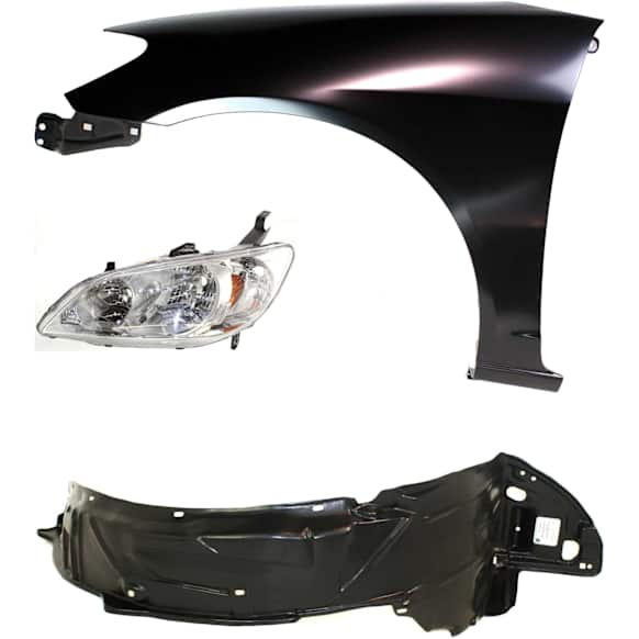 3-Piece Kit Driver Side Halogen Headlight, Without bulb(s), OE Replacement, Includes (1) Headlight, (1) Fender and (1) Fender Liner