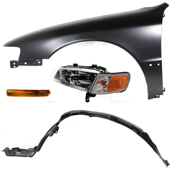 4-Piece Kit Driver Side Halogen Headlight, With bulb(s), OE Replacement, Includes (1) Fender, (1) Fender Liner, (1) Turn Signal Light and (1) Headlight