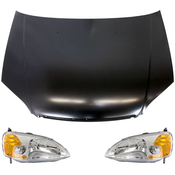 3-Piece Kit Factory Style Hood, Coupe, Steel, Primed, Includes (2) Headlight and (1) Hood