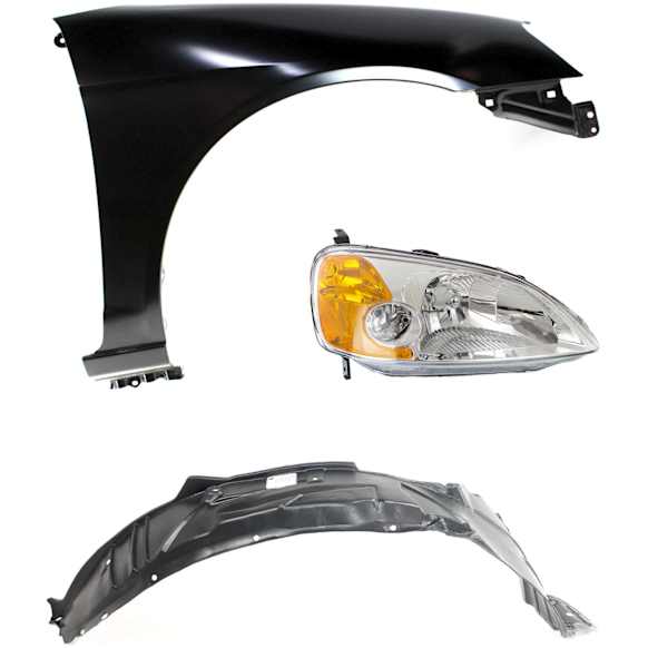 3-Piece Kit Passenger Side Halogen Headlight, Without bulb(s), OE Replacement, Coupe, Includes (1) Headlight, (1) Fender and (1) Fender Liner