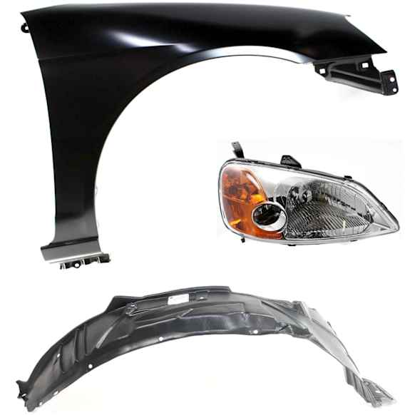 3-Piece Kit Passenger Side Halogen Headlight, With bulb(s), OE Replacement, Sedan, Includes (1) Headlight, (1) Fender and (1) Fender Liner