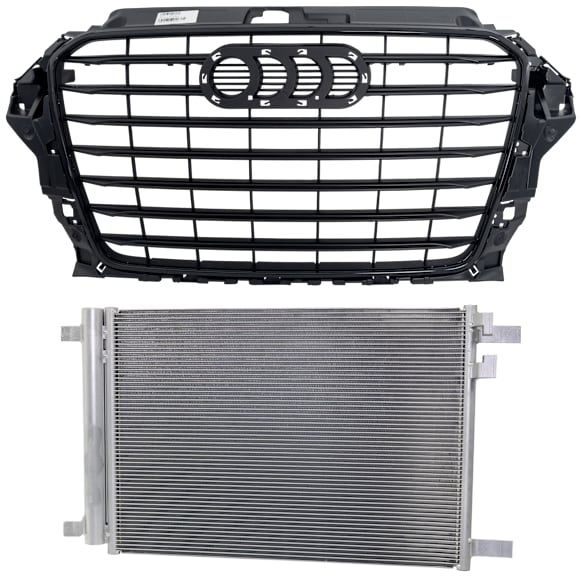 2-Piece Kit, Grille Black, Sedan, Includes (1) A/C Condenser and (1) Grille Shell and Insert