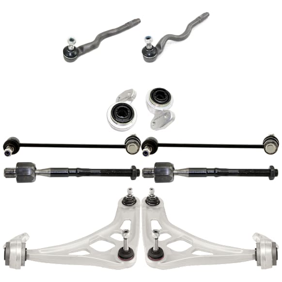 9-Piece Kit Front, Driver and Passenger Side, Lower Control Arm Kit, Includes (2) Control Arm, (4) Tie Rod End, (2) Sway Bar Link and (1) Control Arm Bushing