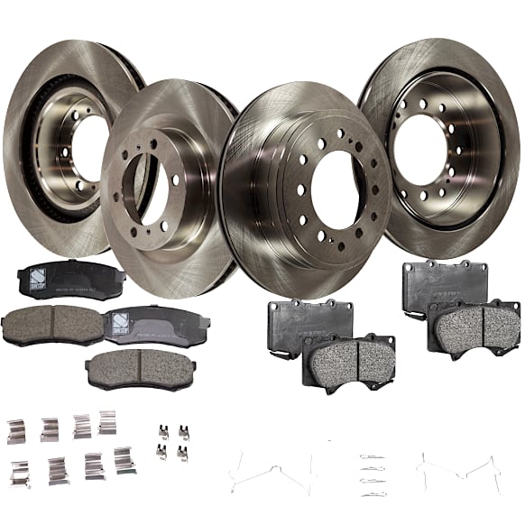 4-Wheel Set Front and Rear Brake Disc and Pad Kit, Plain Surface 6 Lugs Front-338.07 mm/Rear-312.17 mm Ceramic Pro-Line Series, Includes (4) Brake Disc and (2) Brake Pad Set