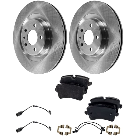 2013 Audi A7 Quattro - 2-Wheel Set Rear Brake Disc and Pad Kit, Plain Surface, 5 Lugs, 329.95 mm, Organic, 330mm Rear Disc, 3.0L 6Cyl, Includes (2) Brake Disc, (1) Brake Pad Set and (2) Brake Pad Sensor