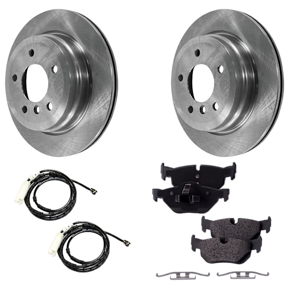 2014 BMW X1 - 2-Wheel Set Rear Brake Disc and Pad Kit, Plain Surface, 5 Lugs, 299.72 mm, Semi-metallic, 2.0L 4Cyl, Includes (2) Disc, (2) Pad Sensor, and (1) Pad Set