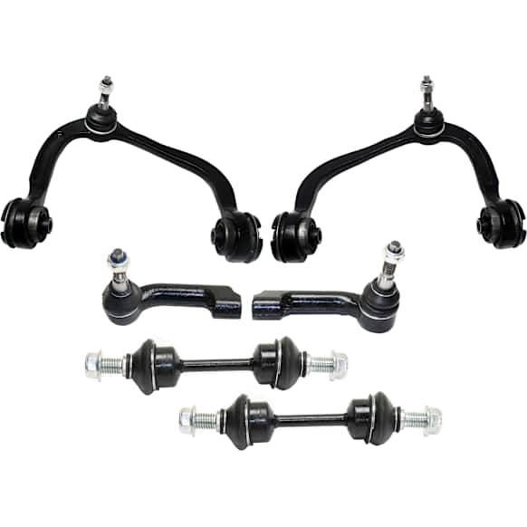 6-Piece Kit Front, Driver and Passenger Side, Upper Control Arm Kit, Includes (2) Control Arm, (2) Sway Bar Link, and (2) Tie Rod End