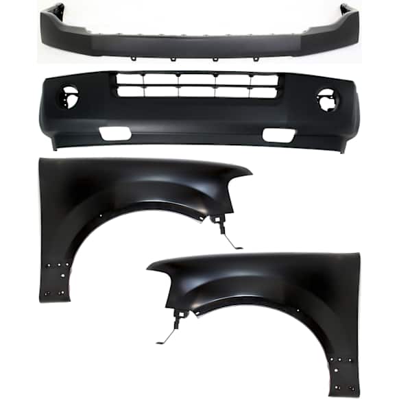 4-Piece Kit, Front, Upper and Lower Upper - Primed, Lower - Textured Bumper Cover, Includes (2) Bumper Cover and (2) Fender