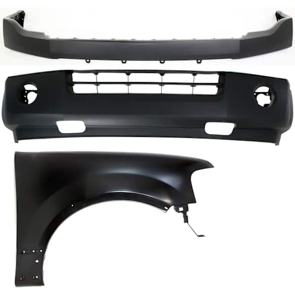 3-Piece Kit, Front, Upper and Lower Upper - Primed, Lower - Textured Bumper Cover, Includes (2) Bumper Cover and (1) Fender