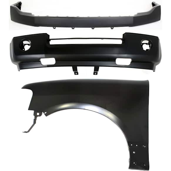 3-Piece Kit, Front, Upper and Lower Primed Bumper Cover, Includes (2) Bumper Cover and (1) Fender
