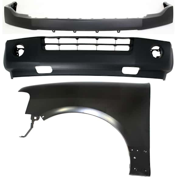 3-Piece Kit, Front, Upper and Lower Upper - Primed, Lower - Textured Bumper Cover, Includes (2) Bumper Cover and (1) Fender