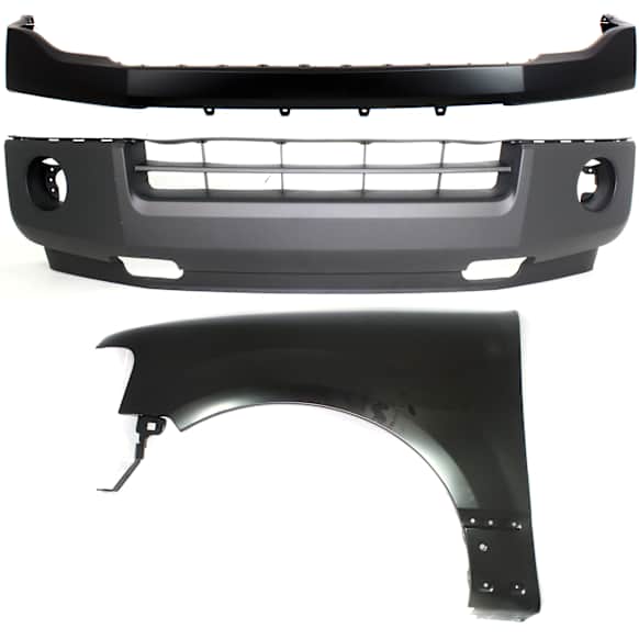 3-Piece Kit, Front, Upper and Lower Upper - Primed, Lower - Textured Bumper Cover, CAPA Certified, Includes (2) Bumper Cover and (1) Fender
