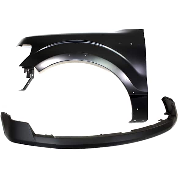 2014 Ford F-150 STX - 2-Piece Kit Front Primed Bumper Cover, For Models with Wheel Opening Moldings, CAPA Certified Includes (1) Bumper Cover and (1) Fender
