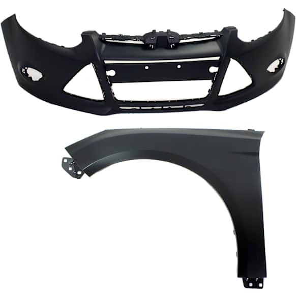 2012 Ford Focus - 2-Piece Kit Front Primed Bumper Cover, Includes (1) Bumper Cover and (1) Fender