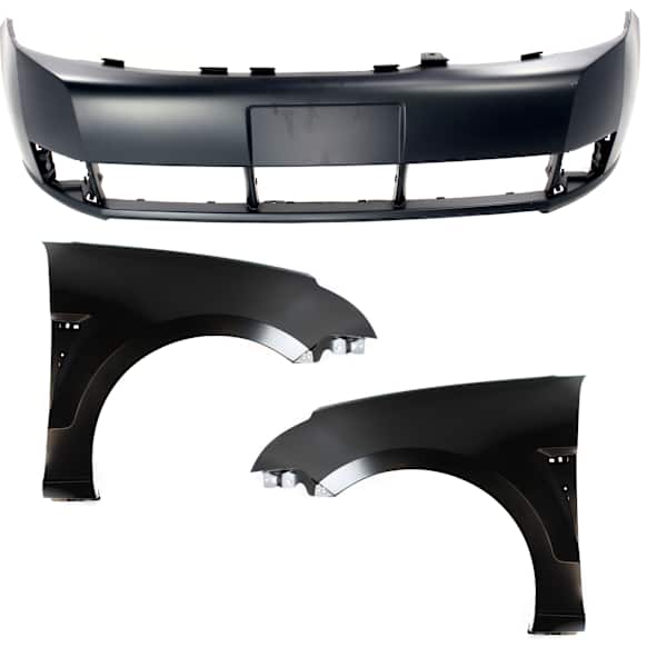 3-Piece Kit, Front Primed Bumper Cover, CAPA Certified, Includes (1) Bumper Cover and (2) Fender
