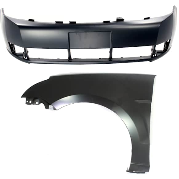 2-Piece Kit, Front Primed Bumper Cover, CAPA Certified, Includes (1) Bumper Cover and (1) Fender