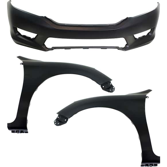 3-Piece Kit, Front Primed Bumper Cover, Sedan, Includes (1) Bumper Cover and (2) Fender