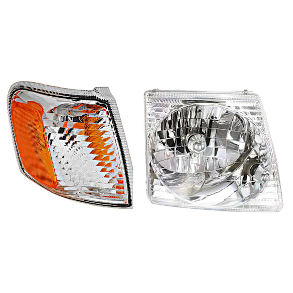 2-Piece Kit Passenger Side Halogen Headlight, With bulb(s), OE Replacement, Includes (1) Corner Light and (1) Headlight