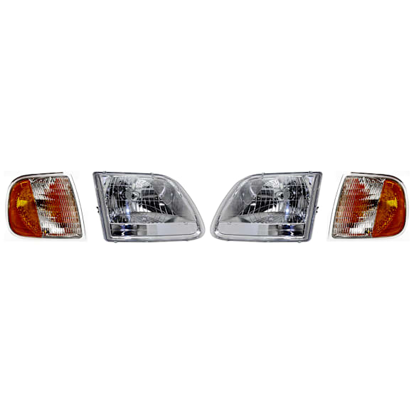 2002 Ford F-150 - 4-Piece Kit Driver and Passenger Side Halogen Headlight, With bulb(s), 2001-2004 Style, OE Replacement, Includes (2) Corner Light and (2) Headlight
