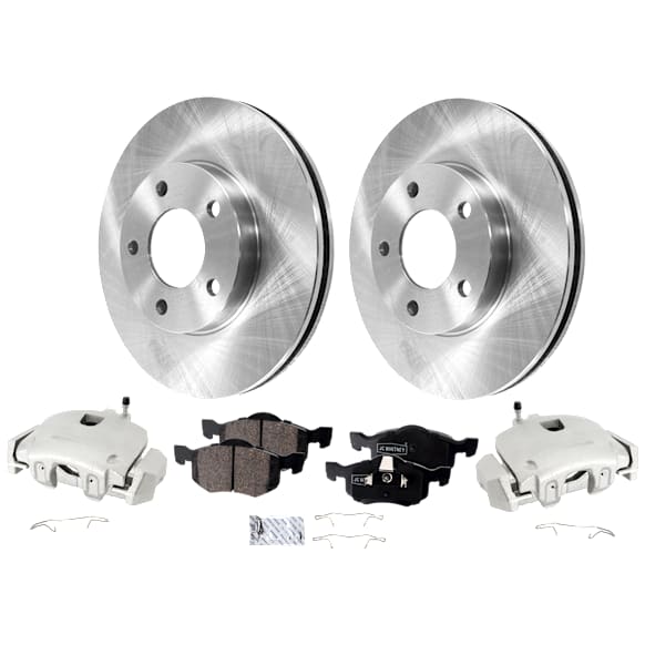 2-Wheel Set Front Brake Kit With Calipers, Plain Surface 5 Lugs 277.88 mm Ceramic, Includes (2) Brake Caliper, (1) Brake Pad Set and (2) Brake Disc