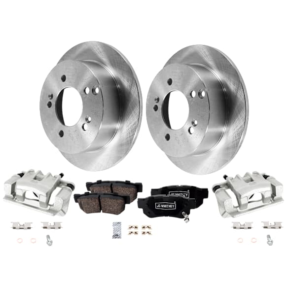 2-Wheel Set Rear Brake Kit With Calipers, Plain Surface 5 Lugs 261.87 mm Ceramic FWD, Includes (2) Brake Caliper, (1) Brake Pad Set and (2) Brake Disc