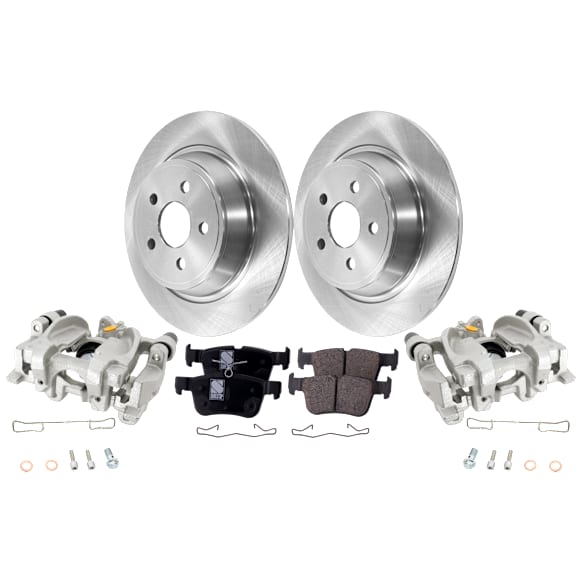 2-Wheel Set Rear Brake Kit With Calipers, Plain Surface 5 Lugs 314.96 mm Ceramic, Includes (2) Brake Caliper, (1) Brake Pad Set and (2) Brake Disc