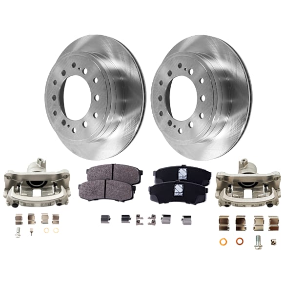 2-Wheel Set Rear Brake Kit With Calipers, Plain Surface 6 Lugs 312.17 mm Ceramic, Includes (2) Brake Caliper, (2) Brake Disc and (1) Brake Pad Set